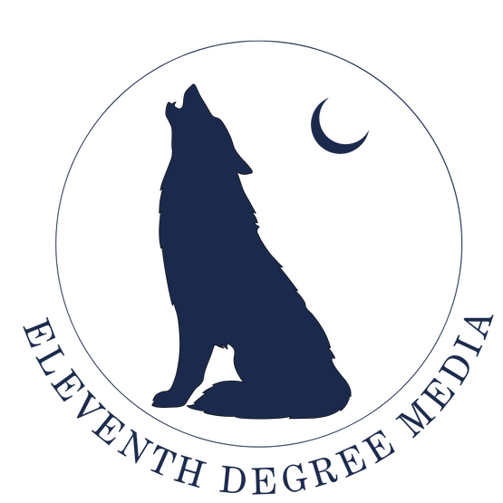 Eleventh Degree Media logo: a circular emblem featuring the silhouette of a wolf howling at a crescent moon.